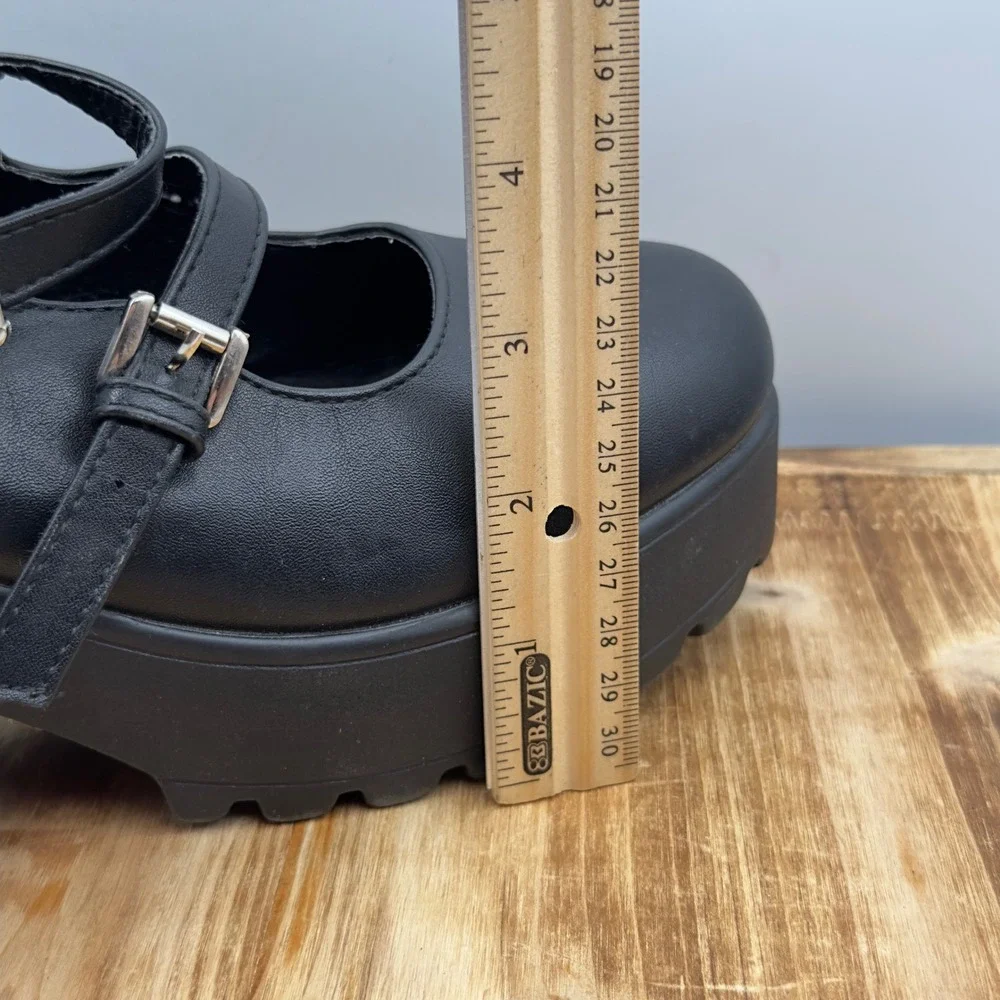 Mary Jane Black Platform Double Strap Lug Sole Y2K US8 EU39 Chunky Heel Goth